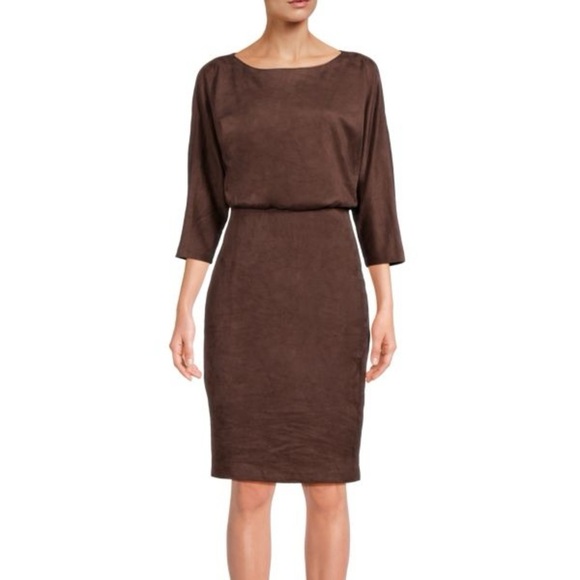 J.MCLAUGHLIN Tinley 3/4 Sleeve Sheath Dress mocha size small - Picture 1 of 8